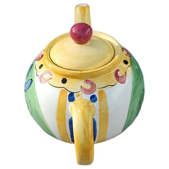 Hausenware VTG Teapot Colorful Yellow Festive Artist Handpainted Crackle Design - Picture 7 of 12